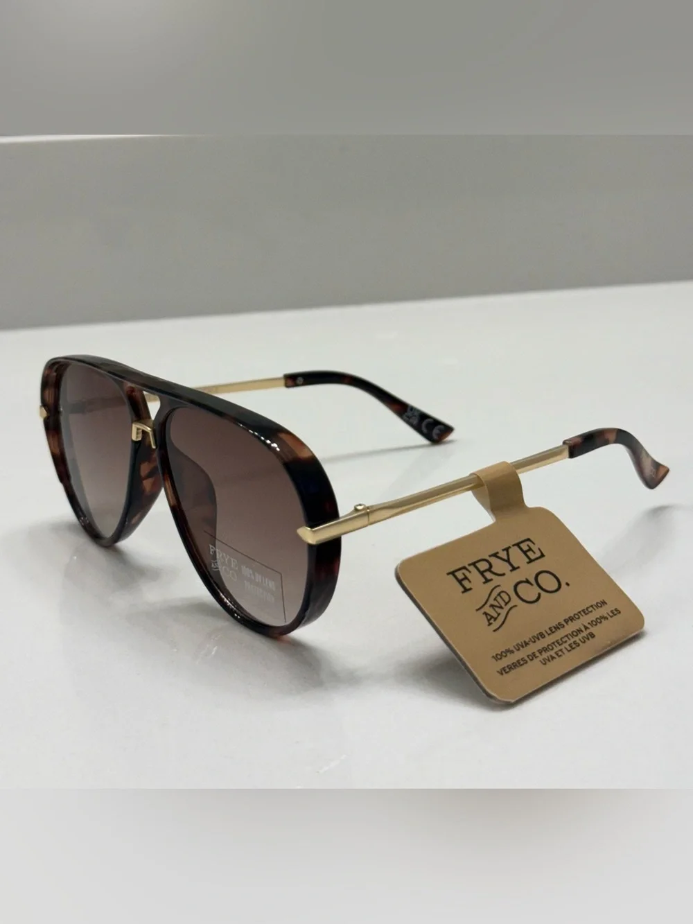 FRYE AND CO. Brown Tortoiseshell Aviator Sunglasses with Gold Temples NWT